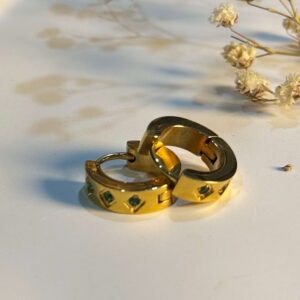 Emerald-Embellished Gold Hoops